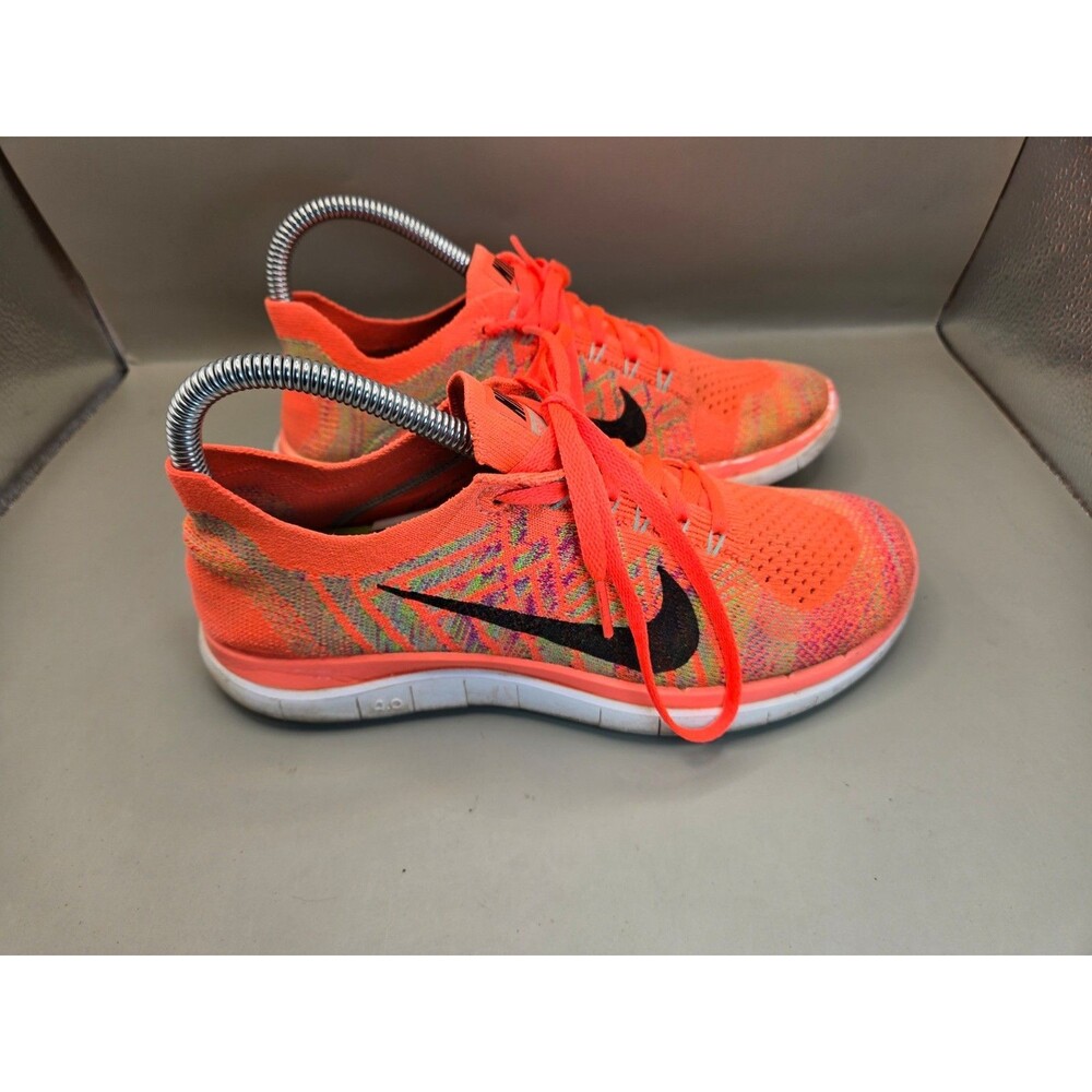 Nike Free 4.0 Flyknit Shoes Women's 7 Orange Road Running Athletic Gym Sneakers
